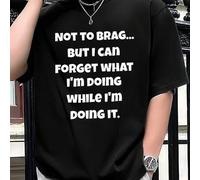 Shein Camiseta de hombre con el texto humorístico "Forget What I'm Doing", cuello redondo, 220 g/m², para verano, de puro algodón, manga corta (1 unidad).