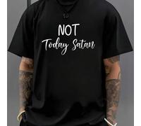 Shein Camiseta de hombre con el texto "NOT Today Satan", cuello redondo, 220 g/m², para verano, de puro algodón, manga corta (1 unidad).