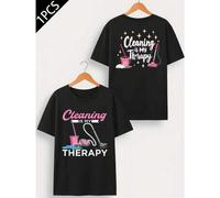 Shein Camiseta de hombre con estampado a doble cara "Cleansing Therapy Graphic", estilo informal, cuello redondo, 220 g/m², algodón puro (1 unidad)