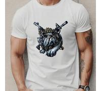 Shein Camiseta de hombre con estampado de bulldog armado, cuello redondo, 220 g/m², algodón puro de verano, manga corta (1 pieza)