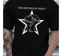 Shein Camiseta de hombre con estampado de la banda The Sisters of Mercy, cuello redondo, 220 g/m², para verano, de puro algodón, manga corta (1 pieza)
