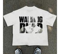 Shein Camiseta de hombre con estampado de "The Walking Dead", cuello redondo, 220 g/m², para verano, de puro algodón, manga corta (1 unidad).