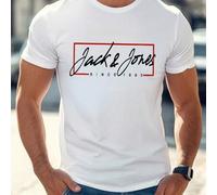 Shein Camiseta de hombre con estampado del logotipo Jack&Jones Since 1990, camiseta de cuello redondo para hombre, 220 g/m², para verano, fabricada en puro