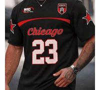 Shein Camiseta de hombre con estampado del número 23 de Chicago, top deportivo de estilo baloncesto americano casual de manga corta