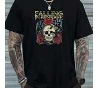 Shein Camiseta de hombre con estampado "Falling in Reverse", cuello redondo, 220 g/m², para verano, de puro algodón, manga corta (1 unidad)