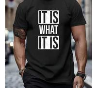 Shein Camiseta de hombre con estampado "IT IS WHAT IT IS", cuello redondo, 220 g/m², para verano, de puro algodón, manga corta (1 unidad).
