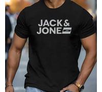 Shein Camiseta de hombre con estampado JACK&JONES, cuello redondo, 220 g/m², para verano, de puro algodón, manga corta (1 pieza)