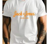 Shein Camiseta de hombre con estampado "Jack & Jones London", cuello redondo, 220 g/m², para verano, de puro algodón, manga corta (1 unidad).