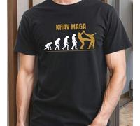 Shein Camiseta de hombre con estampado Krav Maga Evolution, negra, cuello redondo, 220 g/m², para verano, de puro algodón, manga corta (1 pieza)