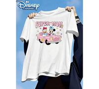 Shein Camiseta de hombre con estampado lindo de Mickey Mouse, Minnie, Daisy y "SUPER MOM", diseño de moda, simple y versátil. Camiseta de cuello redondo de