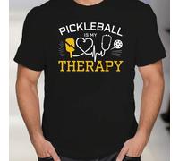 Shein Camiseta de hombre con estampado "Pickleball is my therapy", cuello redondo, 220 g/m², para verano, de puro algodón, manga corta (1 pieza)