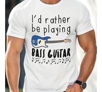 Shein Camiseta de hombre con estampado "Prefiero tocar el bajo", cuello redondo, 220 g/m², para verano, de puro algodón, manga corta (1 unidad)