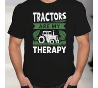 Shein Camiseta de hombre con estampado "Tractors Are My Therapy", cuello redondo, 220 g/m², para verano, de puro algodón, manga corta (1 unidad)