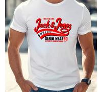 Shein Camiseta de hombre con estampado vaquero de Jack&Jones, cuello redondo, 220 g/m², para verano, de puro algodón, manga corta (1 pieza)