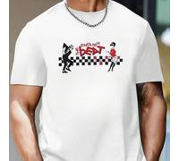 Shein Camiseta de hombre con gráfico de "The English Beat Band", moderna camiseta de hombre con cuello redondo, 220 g/m², para verano, de puro algodón, mang