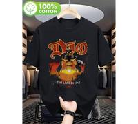 Shein Camiseta de hombre con gráfico del álbum "Last In Line" de Dio de 1984 y del guerrero del diablo - Camiseta vintage de la banda de heavy metal con est