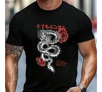 Shein Camiseta de hombre con gráficos atrevidos de acción y aventura, camiseta de cuello redondo para hombre, 220 g/m², para verano, fabricada en puro algod