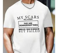 Shein Camiseta de hombre con historia motivacional sobre una cicatriz, camiseta de cuello redondo para hombre, 220 g/m², para verano, fabricada en puro algo