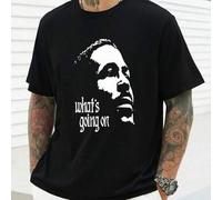Shein Camiseta de hombre con la frase "What's Going On" de Marvin Gaye, cuello redondo, 220 g/m², para verano, de puro algodón, manga corta (1 unidad).