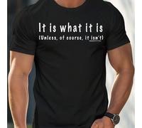 Shein Camiseta de hombre con la inscripción "It is what it is", cuello redondo, 220 g/m², para verano, de puro algodón, manga corta (1 unidad).