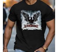 Shein Camiseta de hombre con motivo "Alter Bridge Band" (manga corta), cuello redondo, 220 g/m², para verano, de puro algodón, manga corta (1 unidad).