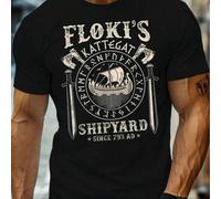 Shein Camiseta de hombre con motivo del Astillero Floki, cuello redondo, 220 g/m², para verano, de puro algodón, manga corta (1 pieza)