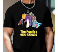 Shein Camiseta de hombre con motivo "Submarino Amarillo", cuello redondo, 220 g/m², para verano, de puro algodón, manga corta (1 unidad)