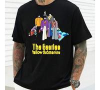 Shein Camiseta de hombre con motivo "Submarino Amarillo", cuello redondo, 220 g/m², para verano, de puro algodón, manga corta (1 unidad)
