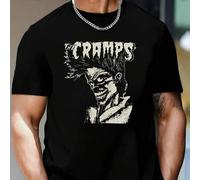 Shein Camiseta de hombre con motivo "The Cramps", cuello redondo, 220 g/m², para verano, de puro algodón, manga corta (1 unidad)