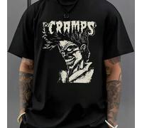 Shein Camiseta de hombre con motivo "The Cramps", cuello redondo, 220 g/m², para verano, de puro algodón, manga corta (1 unidad)