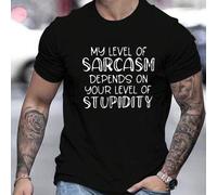 Shein Camiseta de hombre con sarcasmo según la estupidez, camiseta de cuello redondo para hombre, 220 g/m², para verano, de puro algodón, manga corta (1 pie