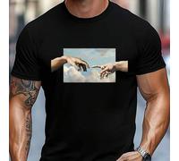 Shein Camiseta de hombre "Creación de Adán", cuello redondo, 220 g/m², para verano, de puro algodón, manga corta (1 unidad)