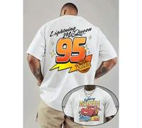 Shein Camiseta de hombre de la colección Cars con diseño informal de manga corta y cuello redondo. Es cómoda, transpirable y ligera.