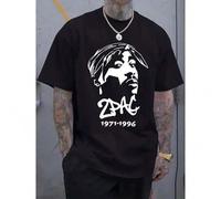 Shein Camiseta de hombre, manga corta, cuello redondo, ropa de hombre, estampado conmemorativo del cantante de rap, versión regular, para vacaciones de prim