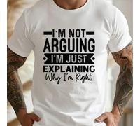 Shein Camiseta de hombre <<No discuto, explico por qué tengo razón», camiseta de hombre de cuello redondo, 220 g/m², para verano, de puro algodón, manga cor