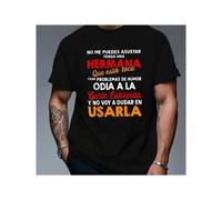 Shein Camiseta de humor español para hombre - Divertido refrán español "No me puedes asturar" y "No voy a dudar en usarla" - Estampado geométrico beige clar