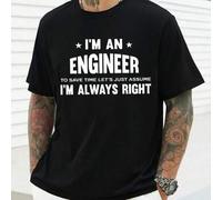 Shein Camiseta de ingeniero "Siempre me lo paso bien", para hombre, cuello redondo, 220 g/m², para verano, de puro algodón, manga corta (1 unidad)