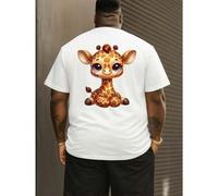 Shein Camiseta de jirafa con estampado en la espalda y motivo de dibujos animados, camiseta grande para hombre, 220 g, nueva camiseta de verano de puro algo