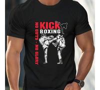 Shein Camiseta de kickboxing "No Guts No Glory" con gráfico, cuello redondo para hombre, 220 g/m², verano, puro algodón, manga corta (1 unidad)