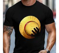 Shein Camiseta de L uffy Sombrero de Paja de One Piece, cuello redondo para hombre, 220 g/m², algodón puro de verano, manga corta (1 pieza)