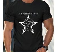 Shein Camiseta de la banda The Sisters of Mercy (Hombre), Camiseta de hombre con cuello redondo, 220 g/m², para verano, hecha de algodón puro, mangas cortas