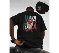 Shein Camiseta de luchador latino Viva Raza, 100 % algodón, cuello redondo, corte holgado, cómoda, estampado gráfico único, estampado de doble espalda.