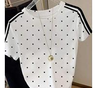 Shein Camiseta de lunares para mujer, top de manga corta blanco, diseño de rayas negras laterales, top de verano casual, una prenda esencial de verano, cami