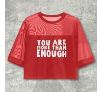 Shein Camiseta de malla con panel gráfico con eslogan de artista ERES talla grande QUE SUFICIENTE, 95% algodón, para mujer, color rojo, para verano, primave