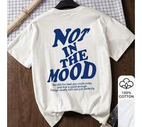 Shein Camiseta de manga corta 100% algodón blanco con gráfico "Not In The Mood" 2026, ropa casual de verano, inspiración para volver a la escuela