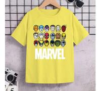 Shein Camiseta de manga corta 100% algodón con estampado de personaje de Marvel para niños preadolescentes, conjunto de vestir casual de verano