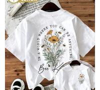 Shein Camiseta de manga corta 100% algodón para mujer, linda & casual, con gráfico 'In A World Where You Can Be Anything Bee Kind', cuello redondo de punto