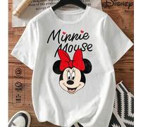 Shein Camiseta de manga corta blanca de Disney Minnie, patrón clásico de Minnie más adorno de amor divertido simple y versátil, salida diaria súper adecuada
