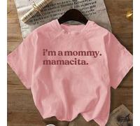 Shein Camiseta de manga corta casual con cuello redondo para mujer, con estampado "Soy mamá. Mamacita" en color burdeos - Estilo relajado y elegante de mamá
