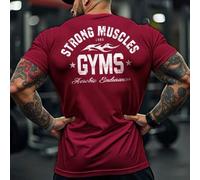 Shein Camiseta de manga corta casual, con estampa de letras, de cuello redondo, para fitness y entrenamiento, parte superior de gimnasio, transpirable, para